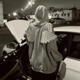 Spring New Cute Personality Street Trend Angel Wings Hooded Solid Color Zipper Sweater for Men and Women Ins Style
