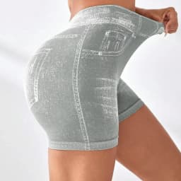 Women V back Shorts Faux Jeans Elastic Workout Sports Yoga Pants Butt Lifting Leggins Fitness Athletic Short Tights Seamless