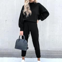 Women's High Collar Sweater Pure Color Trousers 2-Piece Set Casual Autumn Winter Fashion Ensemble