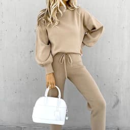 Women's High Collar Sweater Pure Color Trousers 2-Piece Set Casual Autumn Winter Fashion Ensemble