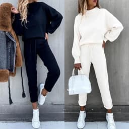 Women's High Collar Sweater Pure Color Trousers 2-Piece Set Casual Autumn Winter Fashion Ensemble