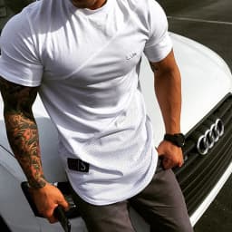Men's Summer Patchwork Short Sleeve T-Shirt Gym Fitness Workout Bodybuilding Running Breathable Sports Tee Male Casual Tops Male