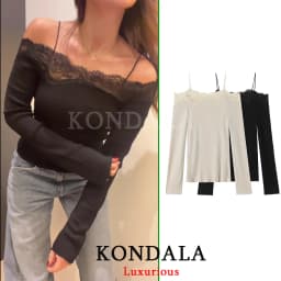 KONDALA Vintage Casual Chic Women Top Solid Slash Neck Long Sleeve Lace Slim Tops New Fashion 2026 Spring Summer Holiday T-shirt