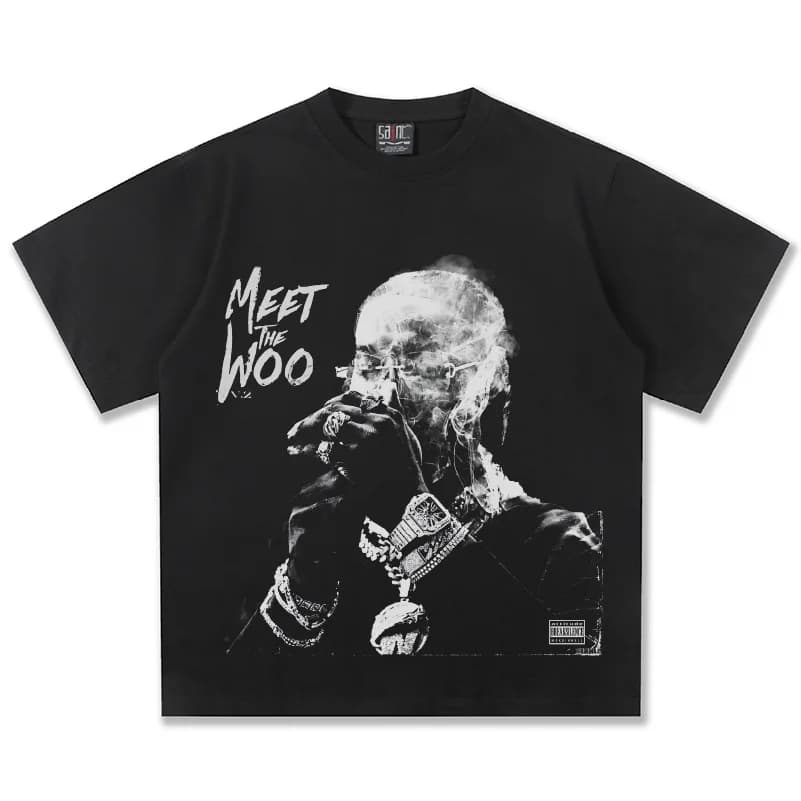 Pop Smoke Meet The Woo Graphic T-Shirt Unisex Oversized Hip Hop Rapper Casual Cotton Short Sleeve Classic Streetwear Fashion For