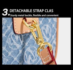 Women Vintage Denim Mini Boston Crossbody Bag With Removable Bear Charm Adjustable Strap Gold Hardware Casual Daily Handbag