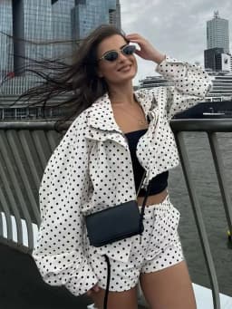 HH Polka Dot Shorts Sets For Women 2026 Trend Outfits Long Sleeve Zipper Turtleneck Jacket Coat Spring Woman Elegant 2 Piece Set