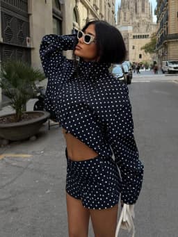 HH Polka Dot Shorts Sets For Women 2026 Trend Outfits Long Sleeve Zipper Turtleneck Jacket Coat Spring Woman Elegant 2 Piece Set