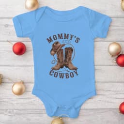 Western Baby Outfit "Mommy's Little Cowboy" Print Baby Bodysuit Short Sleeve Infant Romper Cowboy Boots Hat Baby Gift