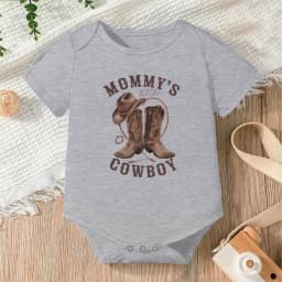 Western Baby Outfit "Mommy's Little Cowboy" Print Baby Bodysuit Short Sleeve Infant Romper Cowboy Boots Hat Baby Gift
