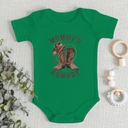 Western Baby Outfit "Mommy's Little Cowboy" Print Baby Bodysuit Short Sleeve Infant Romper Cowboy Boots Hat Baby Gift