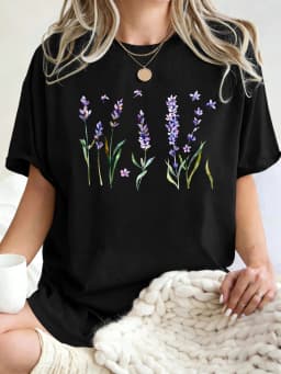 Fresh Lavender Flowers Printed Womens T-Shirt Hip Hop Crewneck Clothes Breathable Cotton T Shirt Oversized Summer Streetwear