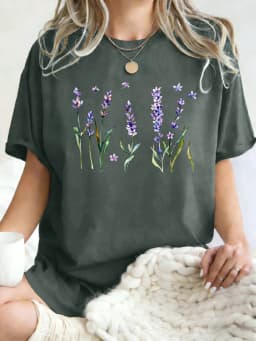 Fresh Lavender Flowers Printed Womens T-Shirt Hip Hop Crewneck Clothes Breathable Cotton T Shirt Oversized Summer Streetwear
