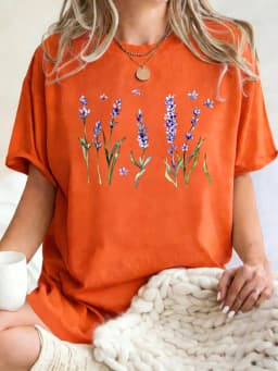 Fresh Lavender Flowers Printed Womens T-Shirt Hip Hop Crewneck Clothes Breathable Cotton T Shirt Oversized Summer Streetwear