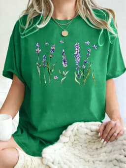 Fresh Lavender Flowers Printed Womens T-Shirt Hip Hop Crewneck Clothes Breathable Cotton T Shirt Oversized Summer Streetwear