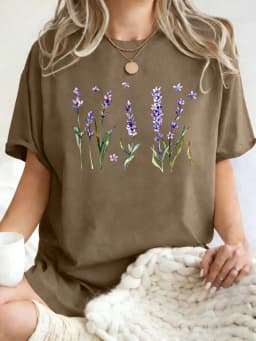 Fresh Lavender Flowers Printed Womens T-Shirt Hip Hop Crewneck Clothes Breathable Cotton T Shirt Oversized Summer Streetwear