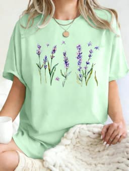 Fresh Lavender Flowers Printed Womens T-Shirt Hip Hop Crewneck Clothes Breathable Cotton T Shirt Oversized Summer Streetwear