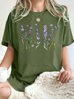 Fresh Lavender Flowers Printed Womens T-Shirt Hip Hop Crewneck Clothes Breathable Cotton T Shirt Oversized Summer Streetwear