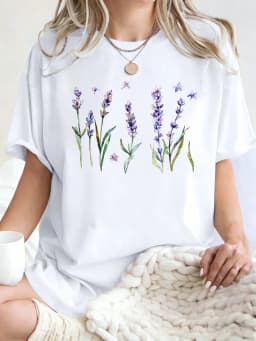 Fresh Lavender Flowers Printed Womens T-Shirt Hip Hop Crewneck Clothes Breathable Cotton T Shirt Oversized Summer Streetwear