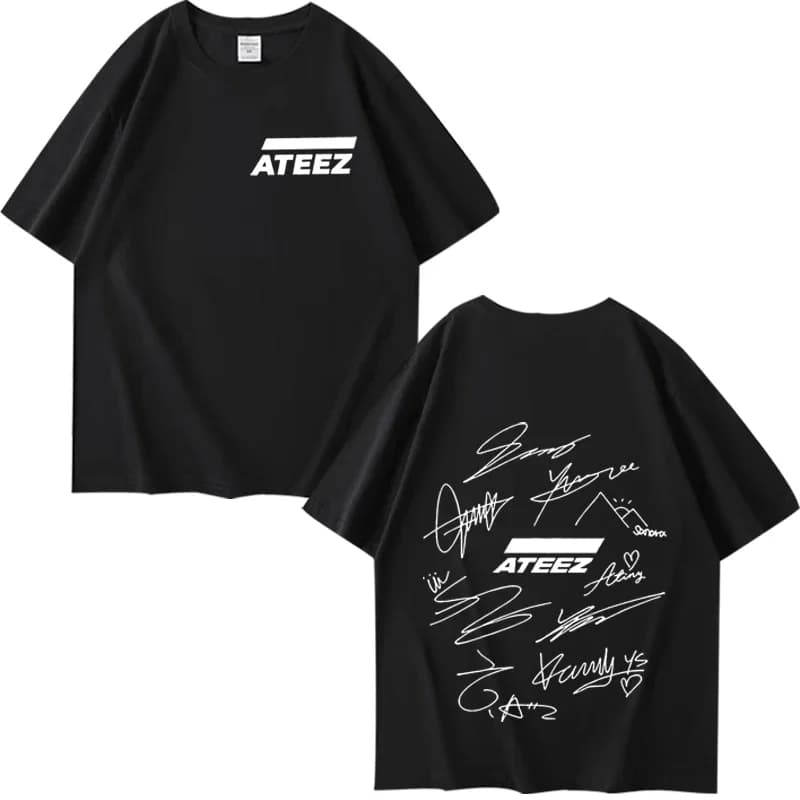 ATEEZ World Tour with Band Member Signatures & Geometric Back Print T Shirt Men Women Summer Unisex Tops Ladies Clothes T-shirts