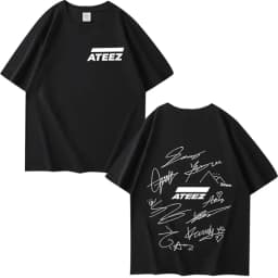ATEEZ World Tour with Band Member Signatures & Geometric Back Print T Shirt Men Women Summer Unisex Tops Ladies Clothes T-shirts
