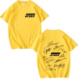 ATEEZ World Tour with Band Member Signatures & Geometric Back Print T Shirt Men Women Summer Unisex Tops Ladies Clothes T-shirts
