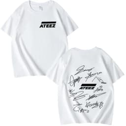 ATEEZ World Tour with Band Member Signatures & Geometric Back Print T Shirt Men Women Summer Unisex Tops Ladies Clothes T-shirts