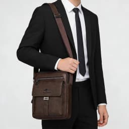 Compact Men's Leather Crossbody Bag, Lightweight Shoulder Bag with Multiple Pockets, Ideal for Travel and Commute Rugged Men's