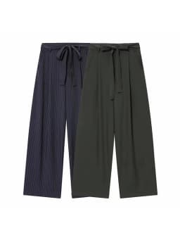 Women Fashion 2-Piece Set Single-breasted Sleeveless V-Neck Pinstripe Vest+Summer Pleated Loose Pocket Belt Zipper Pants