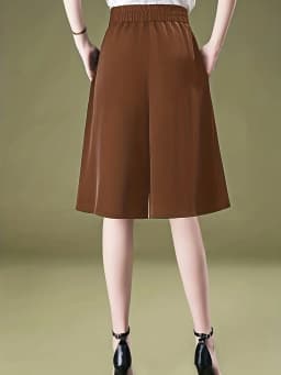 Women's Elegant High Waist Wide Leg Culottes, Casual Pleated Knee-Length Skirt Shorts with Decorative Buttons, Formal Office Wea