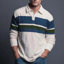 Men's Long Sleeve Rugby Polo Shirt – Preppy Stripe Collared Top for Campus Style, Casual Gatherings & Daily Wear