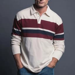 Men's Long Sleeve Rugby Polo Shirt – Preppy Stripe Collared Top for Campus Style, Casual Gatherings & Daily Wear