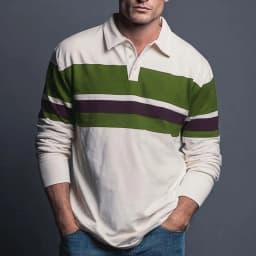 Men's Long Sleeve Rugby Polo Shirt – Preppy Stripe Collared Top for Campus Style, Casual Gatherings & Daily Wear