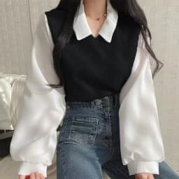 Summer Blouse Women Korean Style False Two-piece Polo Collar Blouses Y2k Tops Streetwear Loose Youth Pullovers Elegant Shirt
