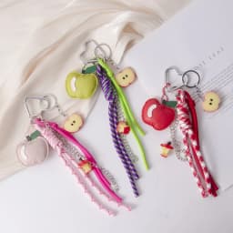 1 Piece Leather Apple Backpack Pendant DIY Decoration Creative Weaving Rope Fruit Keychain Bag Mobile Phone Car Accessories