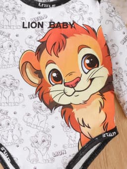 3Pcs Baby Boy Set Round Neck Lion Full Print Bodysuit+Pants Set Suitable for 0-18 Months Newborns Baby Boys Spring Autumn Set
