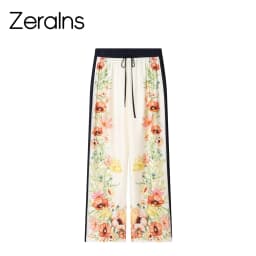 ZERAINS Casual style single row multi button lapel long sleeved contrasting printed shirt and printed pants set
