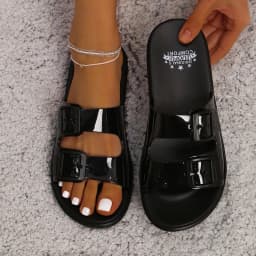 New Luofu Fashionable Women's Slippers, Outdoor Casual Double-Buckle Sandals, Thick-Soled Eva Material, Comfortable and Eco-Friendly Slippers, Indoor Non-Slip Slippers, Casual Slippers