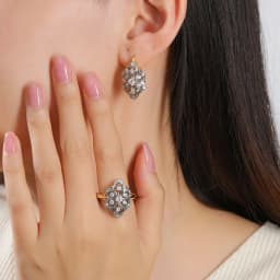 Petal design inlaid with zircon two-tone set earrings ring copper plated 14K gold retro fashion jewelry banquet holiday gift