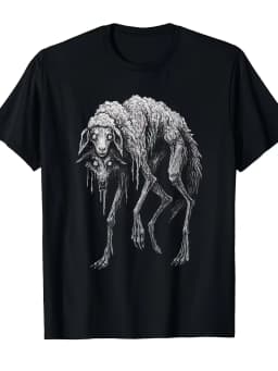 Men'S Terrifying Wolf-Sheep Horror Folklore Gothic T-Shirt Black and White Gothic Wolf-Sheep Design Short Sleeves