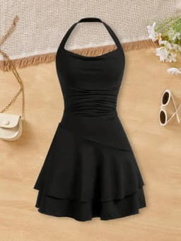 2026 Girls' New Charming Pleated Square Neck Lace Sleeveless Slim Fit Dress, Spring and Summer Party Casual Dress Gift