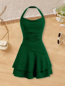 2026 Girls' New Charming Pleated Square Neck Lace Sleeveless Slim Fit Dress, Spring and Summer Party Casual Dress Gift