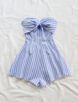 Women's Spring/Summer Cruise Vacation Blue Striped Front Waiver Loose Jumpsuit, Suitable for Party, Date, Afternoon Tea