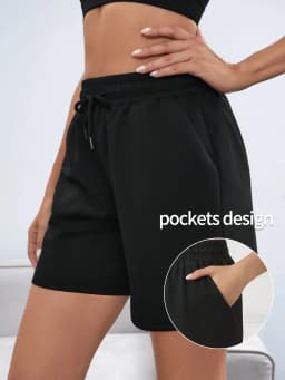 Women's Summer Black Casual Shorts Elastic Waistband Sweat-wicking and Breathable Suitable for Sports Running and Fitness