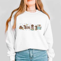 Womens Dachshund Book Lover Graphic Sweatshirts Book Lover Gift Long Sleeve Pullover Top Cute Wiener Dog Sweatshirts Tops