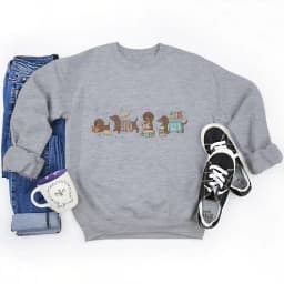 Womens Dachshund Book Lover Graphic Sweatshirts Book Lover Gift Long Sleeve Pullover Top Cute Wiener Dog Sweatshirts Tops