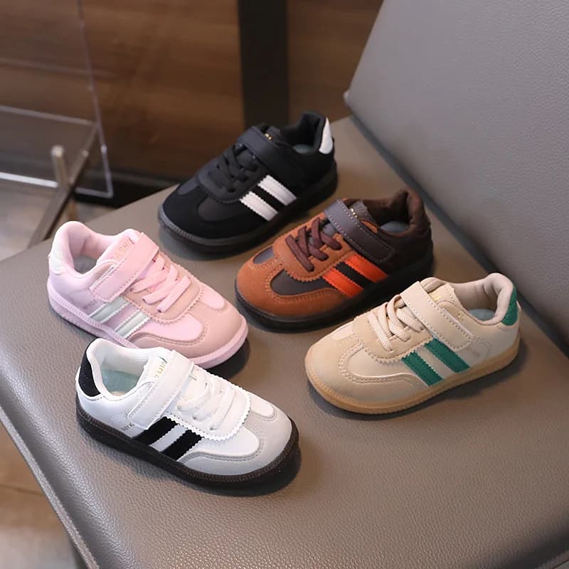 Classic Retro Children's Tennis Shoes Stripe Patchwork Boys Girls School Sneakers Causal Non-slip Daily Wear Kids Sports Shoes