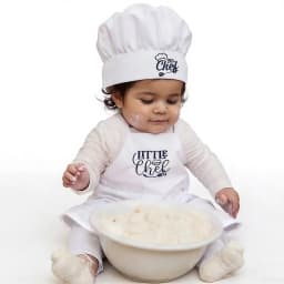 Ylsteed 2 Pcs Set Cute Baby Chef Apron and Hat Infant Kids White Cook Costume Photography Prop Newborn Hat Apron-HD