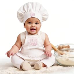 Ylsteed 2 Pcs Set Cute Baby Chef Apron and Hat Infant Kids White Cook Costume Photography Prop Newborn Hat Apron-HD
