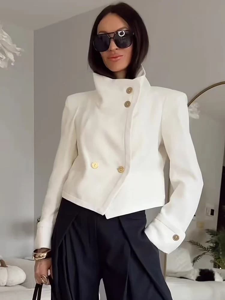 Spring New Women Stand Collar Street Jacket Casual Long Sleeve Button Solid Color Jacket Simple Style Commuter Clothing Female