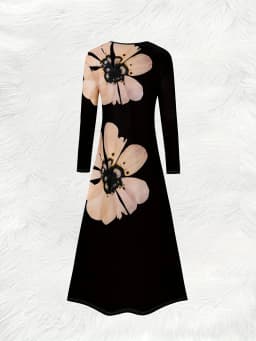 Printed Design vacation style Large White Floral Design women's dress